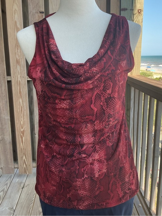 White House Black Market Tops - White House Black Market Burgundy Snake-Print Cowl Neck Tank